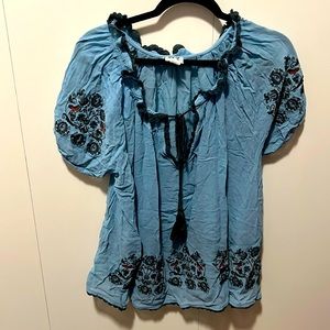 Ivy Jane Embroidered Tie Tunic Top Sz M
